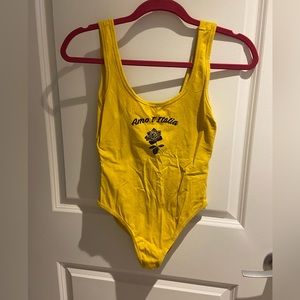 FOREVER 21 Yellow Graphic Bodysuit